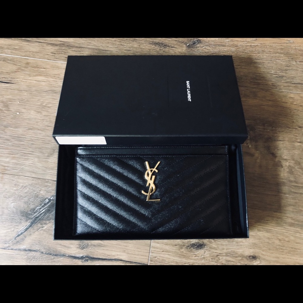 Yves Saint Laurent-AUTHENTIC (NWT/Box) Black Leather & Gold Hardware CLUTCH - Picture 4 of 16